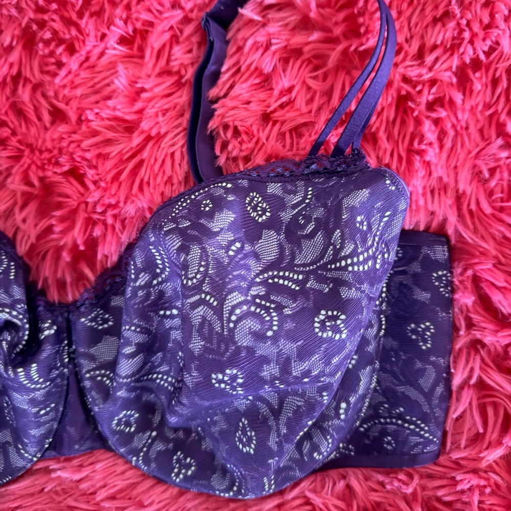 Soma Purple Enticing Lift Balconet Underwire Back Closure Floral Bra - Picture 4 of 9